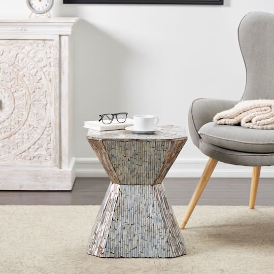 20" Gray Mother of Pearl Hourglass Accent Table